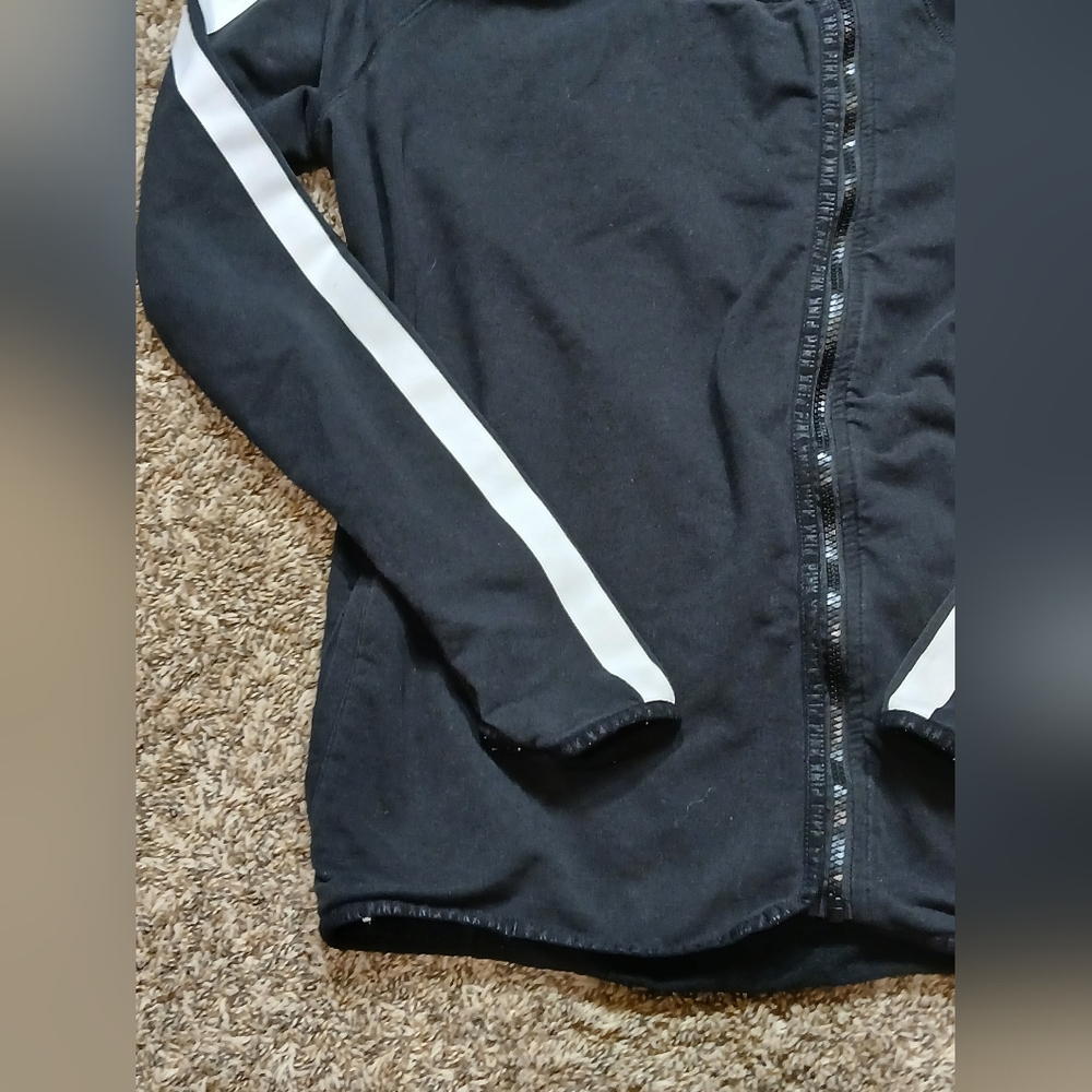 Victoria Secret Pink Black Zip Up Hoodie Size M - Picture 3 of 9